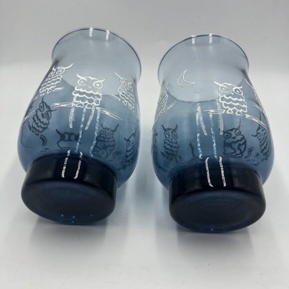 Vintage Set of 2 Blue Owl Drinking Glasses Tumblers Weighted Bottom - Picture 6 of 12